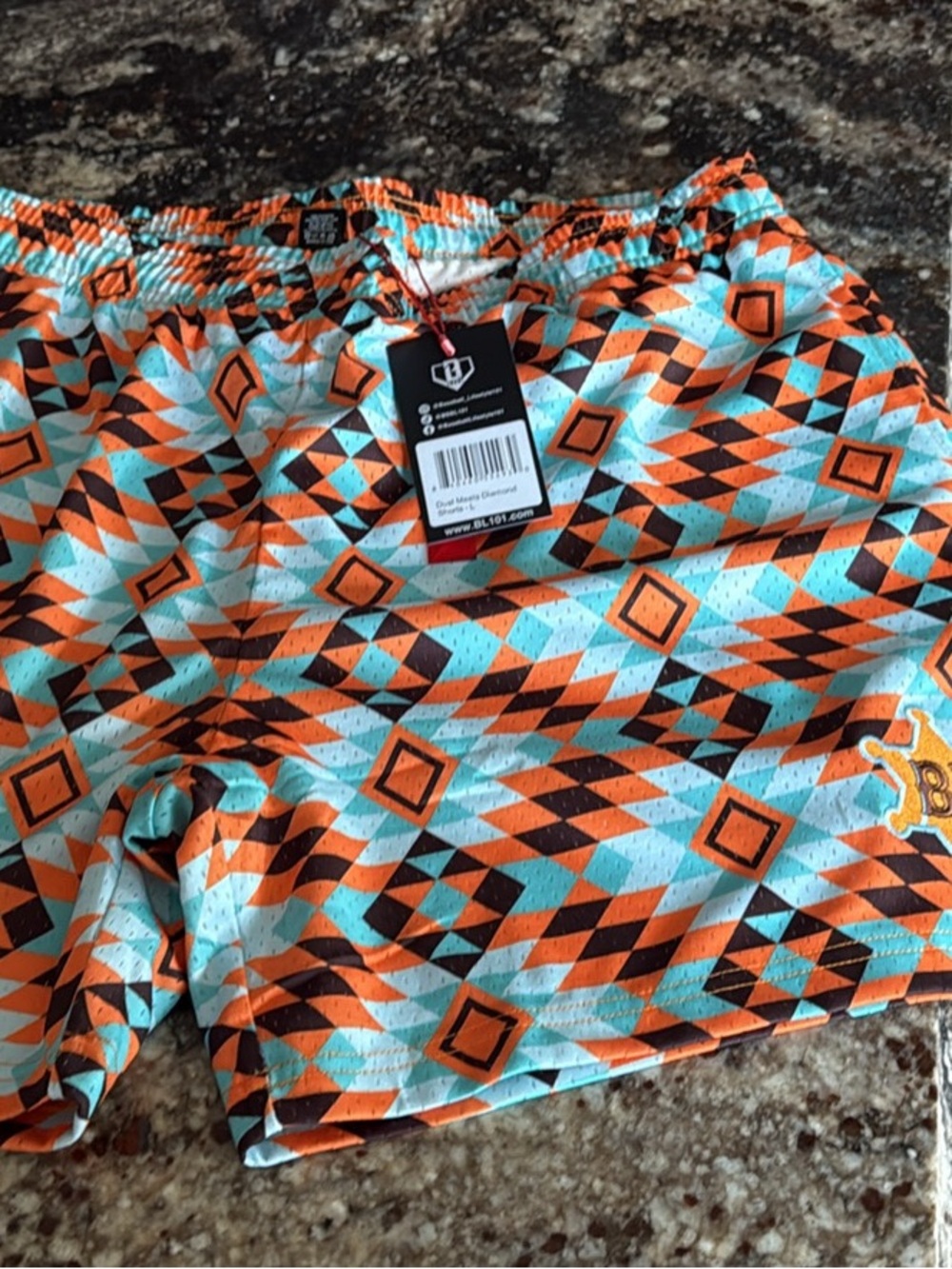 Men's Athletic Swim Shorts — Orange & Aqua Geometric Print